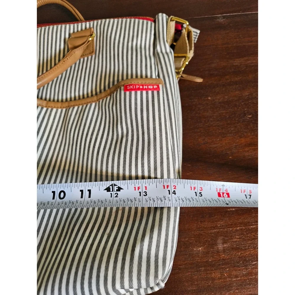 Skip Hop Duo Signature Diaper Bag Grey White Stripe Canvas Tote